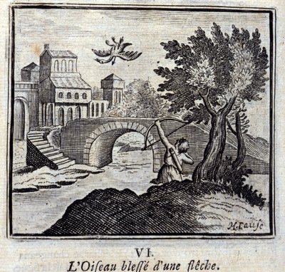 El pájaro herido por una flecha. Fábulas de Jean de La Fontaine. Ilustración de François Chauveau. Edición de 1728. de Francois Chauveau