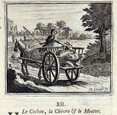 El cerdo, la cabra y la oveja. Fábulas de Jean de La Fontaine. Ilustración de François Chauveau. Edición de 1728. de Francois Chauveau