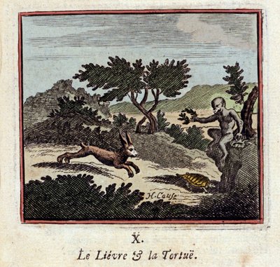 La liebre y la tortuga - Fábulas de Jean de La Fontaine (1621-1695) - Ilustración de François Chauveau (1613-1676) - Edición de 1728 de Francois Chauveau