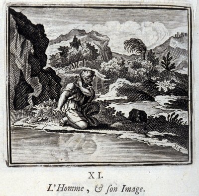 El hombre y su imagen. Fábulas de Jean de La Fontaine (1621-95). Ilustración de François Chauveau (1613-1676). Edición de 1728. de Francois Chauveau