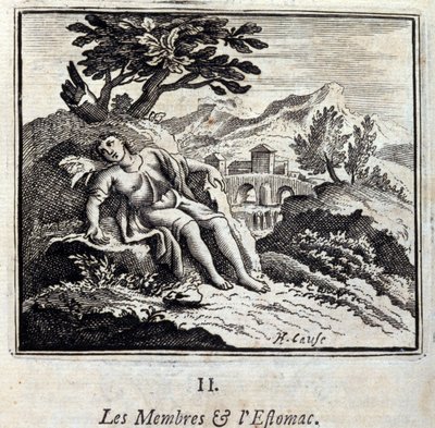 Miembros y estómago. Fábulas de Jean de La Fontaine (1621-95). Ilustración de François Chauveau (1613-1676). Edición de 1728. de Francois Chauveau