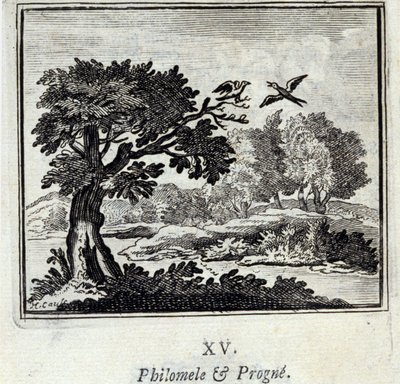 Filomela y Progne. Fábulas de Jean de La Fontaine (1621-95). Ilustración por François Chauveau (1613-1676). Edición de 1728. de Francois Chauveau