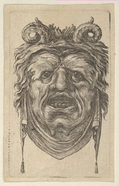 Máscara de sátiro con cuernos rizados, cejas frondosas y un paño colgando debajo de la barbilla, ca. 1635-45 de Francois Chauveau