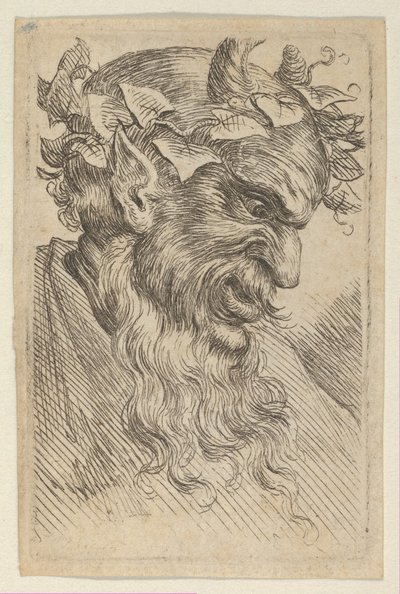Máscara de sátiro con corona de hiedra, mirando a la derecha, de Divers Masques de Francois Chauveau