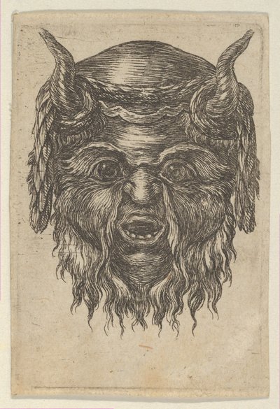 Máscara de sátiro con una corona de laurel sobre los cuernos, de Divers Masques de Francois Chauveau