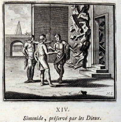 Simónides preservado por los dioses. Fábulas de Jean de La Fontaine (1621-95). Ilustración de François Chauveau (1613-1676). Edición de 1728. de Francois Chauveau