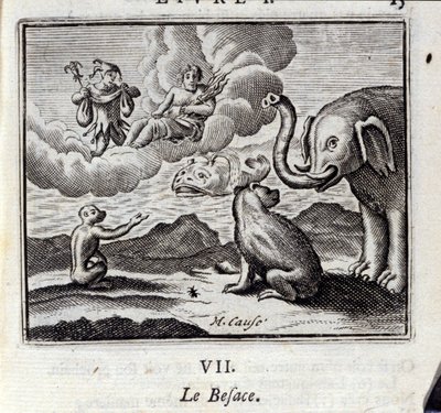 La bolsa. Fábulas de Jean de La Fontaine (1621-95). Ilustración de François Chauveau (1613-1676). Edición de 1728 de Francois Chauveau