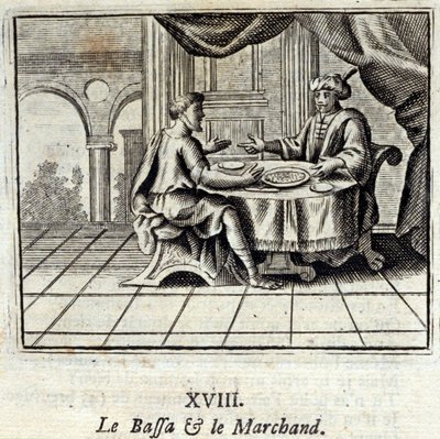 El bajá y el comerciante. Fábulas de Jean de La Fontaine (1621-95). Ilustración por François Chauveau (1613-1676). Edición de 1728. de Francois Chauveau