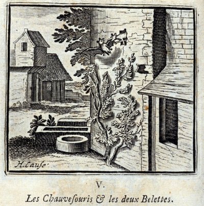 El murciélago y las dos comadrejas. Fábulas de Jean de La Fontaine. Ilustración de François Chauveau. Edición de 1728. de Francois Chauveau