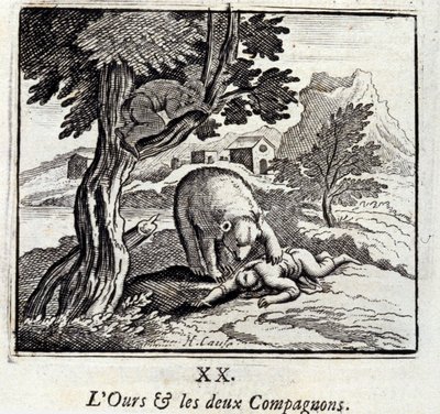 El oso y los dos compañeros. Fábulas de Jean de La Fontaine. Ilustración de François Chauveau. Edición de 1728. de Francois Chauveau