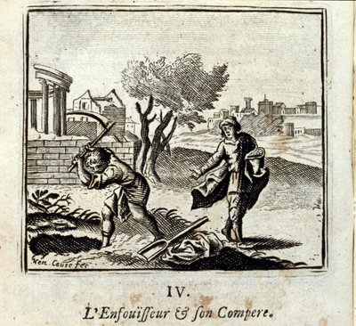 El quemador y su compadre. Fábulas de Jean de La Fontaine (1621-95). Ilustración de François Chauveau (1613-1676). Edición de 1728 de Francois Chauveau