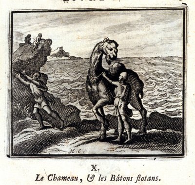 El camello y los palos flotantes. Fábulas de Jean de La Fontaine. Ilustración de François Chauveau. Edición de 1728. de Francois Chauveau