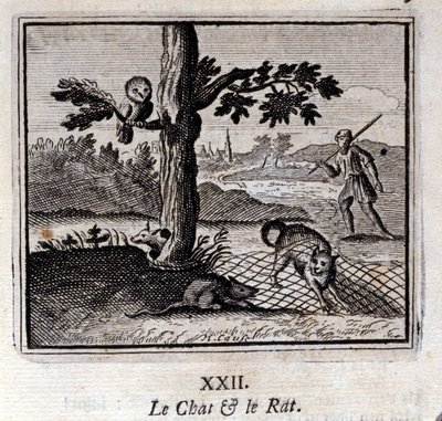 El gato y la rata. Fábulas de Jean de La Fontaine. Ilustración de François Chauveau. Edición de 1728. de Francois Chauveau