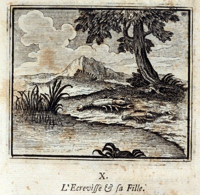 La cigarra y su hija. Fábulas de Jean de La Fontaine (1621-95). Ilustración por François Chauveau (1613-1676). Edición de 1728. de Francois Chauveau