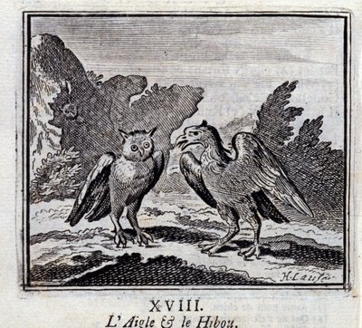 El águila y el búho. Fábulas de Jean de La Fontaine (1621-95). Ilustración de François Chauveau (1613-1676). Edición de 1728. de Francois Chauveau