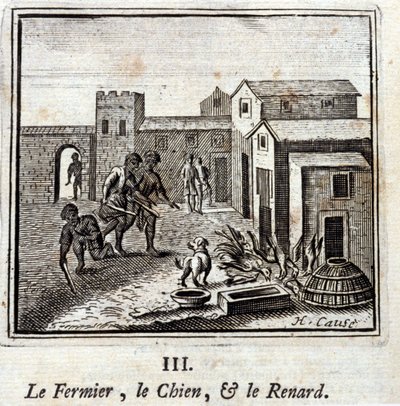 El granjero, el perro y el zorro. Fábulas de Jean de La Fontaine (1621-95). Ilustración de François Chauveau (1613-1676). Edición de 1728. de Francois Chauveau
