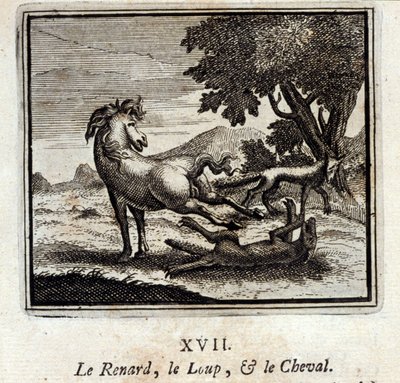 El zorro, el lobo y el caballo. Fábulas de Jean de La Fontaine (1621-95). Ilustración de François Chauveau (1613-1676). Edición de 1728. de Francois Chauveau