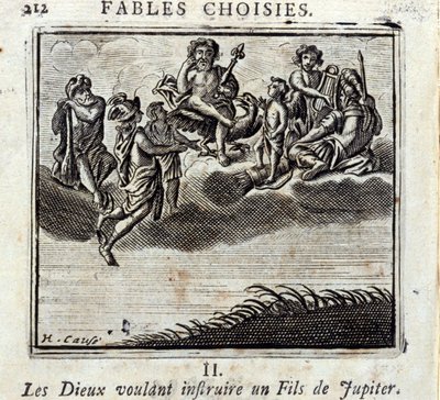 Los dioses queriendo enseñar a un hijo de Júpiter. Fábulas de Jean de La Fontaine (1621-95). Ilustración de François Chauveau (1613-1676). Edición de 1728. de Francois Chauveau