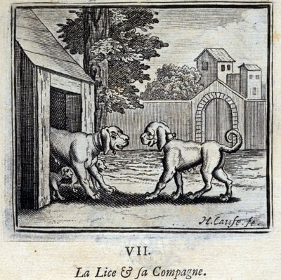 El piojo y su compañera. Fábulas de Jean de La Fontaine. Ilustración de François Chauveau. Edición de 1728. de Francois Chauveau