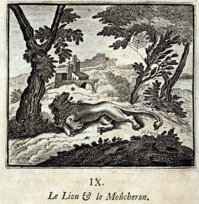 El león y el cazamoscas. Fábulas de Jean de La Fontaine. Ilustración de François Chauveau. Edición de 1728. de Francois Chauveau