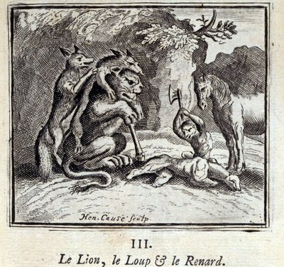 El león, el lobo y el zorro. Fábulas de Jean de La Fontaine. Ilustración de François Chauveau. Edición de 1728. de Francois Chauveau
