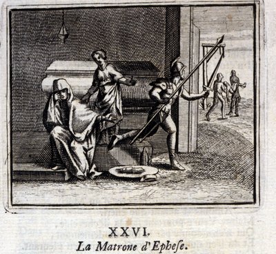 La matrona de Éfeso. Fábulas de Jean de La Fontaine (1621-95). Ilustración de François Chauveau (1613-1676). Edición de 1728 de Francois Chauveau