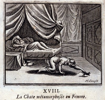 El gato metamorfoseado en mujer. Fábulas de Jean de La Fontaine (1621-95). Ilustración de François Chauveau (1613-1676). Edición de 1728. de Francois Chauveau