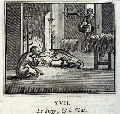 El mono y el gato. Fábulas de Jean de La Fontaine. Ilustración de François Chauveau. Edición de 1728. de Francois Chauveau