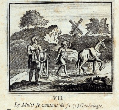 El salmonete alardeando de su genealogía. Fábulas de Jean de La Fontaine (1621-95). Ilustración por François Chauveau (1613-1676). Edición de 1728. de Francois Chauveau