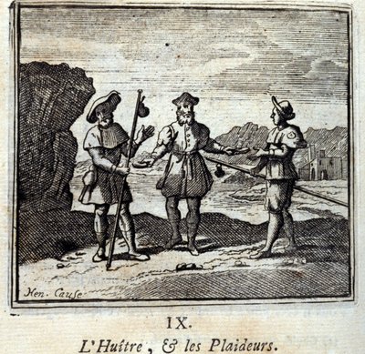 La ostra y los litigantes. Fábulas de Jean de La Fontaine. Ilustración de François Chauveau. Edición de 1728. de Francois Chauveau
