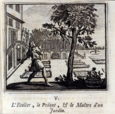 La escuela del pedante y el maestro de un jardín. Fábulas de Jean de La Fontaine. Ilustración de François Chauveau. Edición de 1728. de Francois Chauveau
