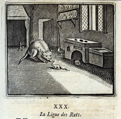 La liga de las ratas. Fábulas de Jean de La Fontaine (1621-95). Ilustración de François Chauveau (1613-1676). Edición de 1728. de Francois Chauveau