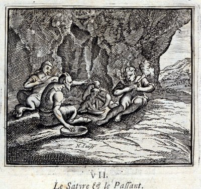 El sátiro y el pasajero. Fábulas de Jean de La Fontaine (1621-95). Ilustración de François Chauveau (1613-1676). Edición de 1728. de Francois Chauveau