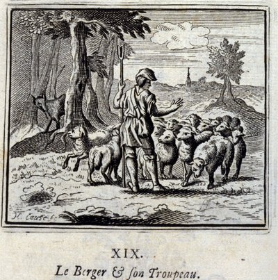 El pastor y su rebaño. Fábulas de Jean de La Fontaine (1621-95). Ilustración de François Chauveau (1613-1676). Edición de 1728. de Francois Chauveau