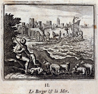 El pastor y el mar. Fábulas de Jean de La Fontaine (1621-95). Ilustración por François Chauveau (1613-1676). Edición de 1728. de Francois Chauveau