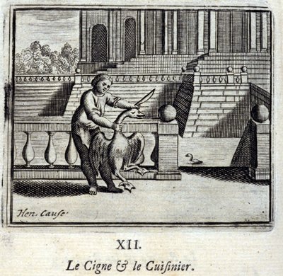 El cisne y el cocinero. Fábulas de Jean de La Fontaine. Ilustración de François Chauveau. Edición de 1728. de Francois Chauveau