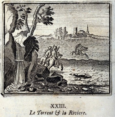El torrente y el río. Fábulas de Jean de La Fontaine. Ilustración de François Chauveau. Edición de 1728. de Francois Chauveau