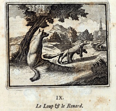 El lobo y el zorro. Fábulas de Jean de La Fontaine. Ilustración de François Chauveau. Edición de 1728. de Francois Chauveau