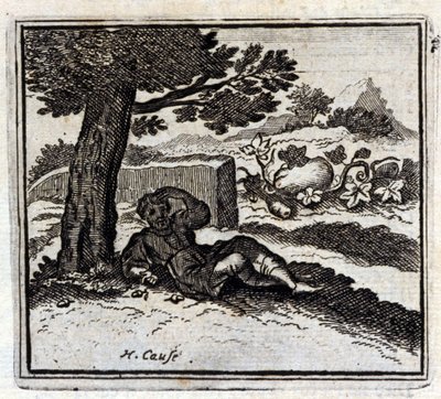 La bellota y la calabaza. Fábulas de Jean de La Fontaine. Ilustración de François Chauveau. Edición de 1728. de Francois Chauveau