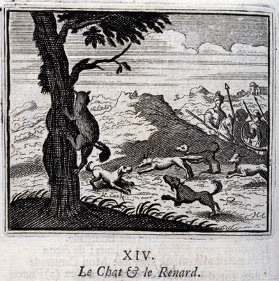 El gato y el zorro. Fábulas de Jean de La Fontaine. Ilustración de François Chauveau. Edición de 1728. de Francois Chauveau