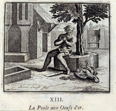 La gallina de los huevos de oro. Fábulas de Jean de La Fontaine (1621-95). Ilustración de François Chauveau (1613-1676). Edición de 1728. de Francois Chauveau