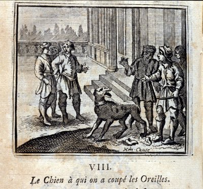 El perro al que le cortamos las orejas. Fábulas de Jean de La Fontaine. Ilustración de François Chauveau. Edición de 1728. de Francois Chauveau