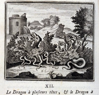 El dragón tiene varias cabezas y el dragón tiene varias colas. Fábulas de Jean de La Fontaine. Ilustración de François Chauveau. Edición de 1728. de Francois Chauveau