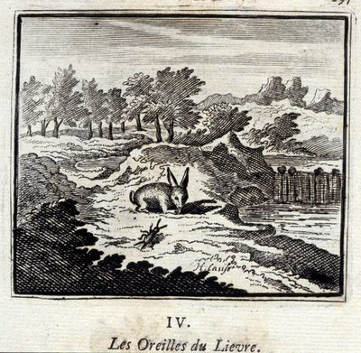 Las orejas de la liebre. Fábulas de Jean de La Fontaine. Ilustración de François Chauveau. Edición de 1728. de Francois Chauveau