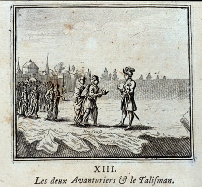 Los dos aventureros y el talismán. Fábulas de Jean de La Fontaine (1621-95). Ilustración de François Chauveau (1613-1676). Edición de 1728 de Francois Chauveau