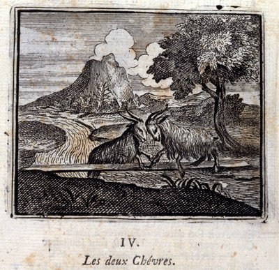 Los dos cabritos. Fábulas de Jean de La Fontaine (1621-95). Ilustración de François Chauveau (1613-1676). Edición de 1728. de Francois Chauveau