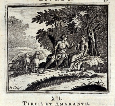Tircis y Amarante. Fábulas de Jean de La Fontaine (1621-95). Ilustración de François Chauveau (1613-1676). Edición de 1728. de Francois Chauveau