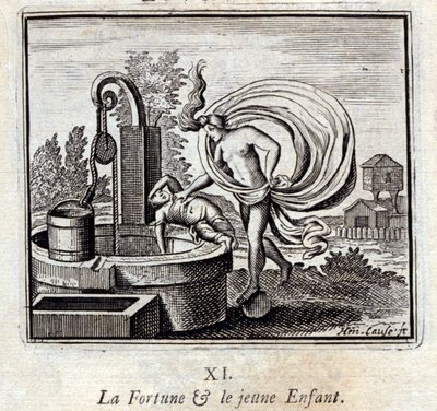La fortuna y el niño. Fábulas de Jean de La Fontaine (1621-95). Ilustración de François Chauveau (1613-1676). Edición de 1728. de Francois Chauveau