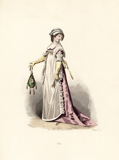 Mujer con vestido color pensamiento, delantal y chal de Francois Claudius (after) Compte Calix