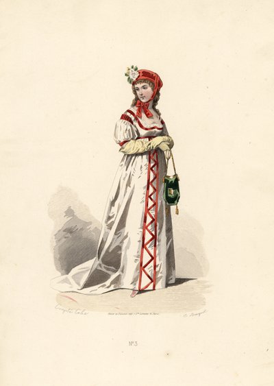 Mujer con vestido blanco con diseño de terciopelo de Francois Claudius (after) Compte Calix